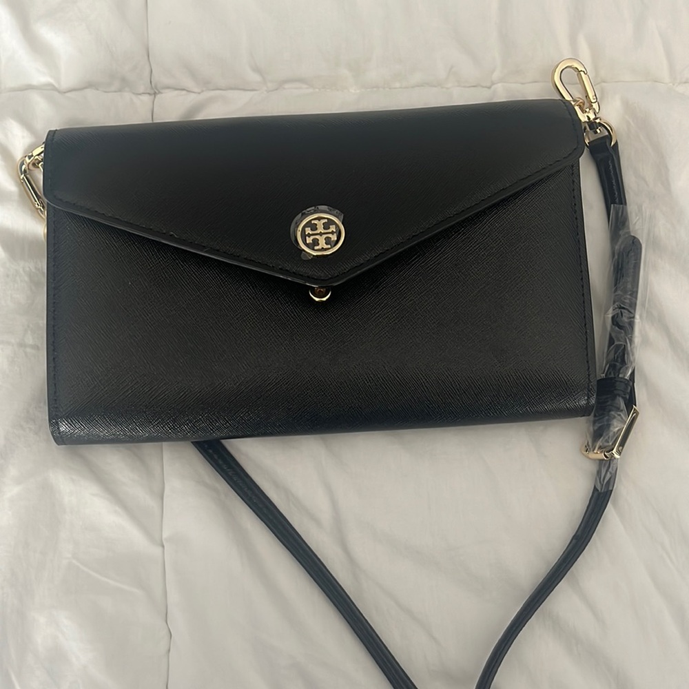 New Tory Burch black envelope crossbody